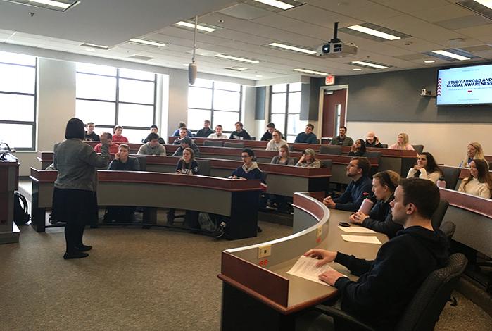 Image: Shannon Breske presents to students in Cornell Hall.