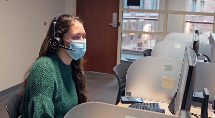 Student working in the Inside Sales Lab